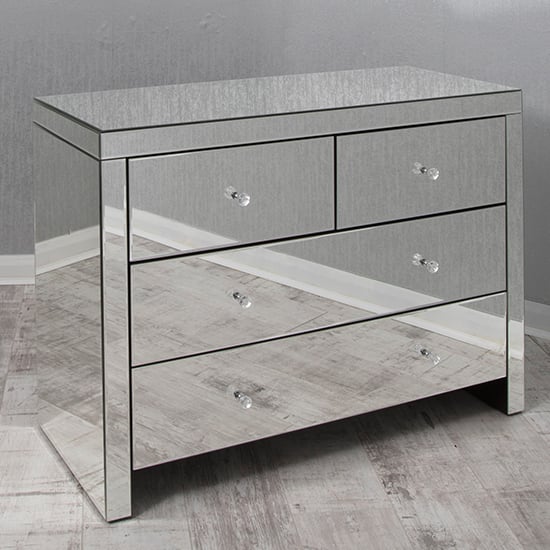 Taara Clear Glass Chest Of 4 Drawers In Mirrored