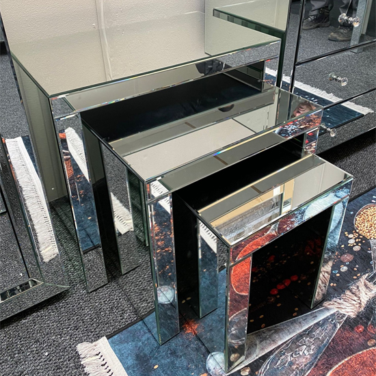 Taara Clear Glass Nest Of 3 Tables In Mirrored