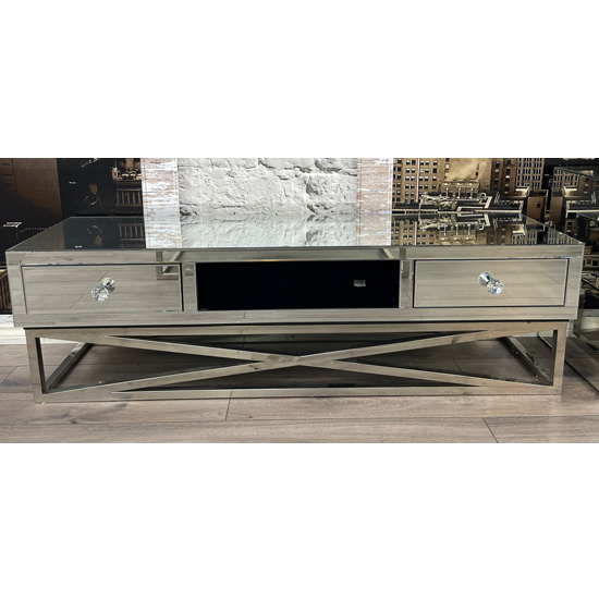 Taara Clear Glass TV Stand With 2 Drawers In Mirrored