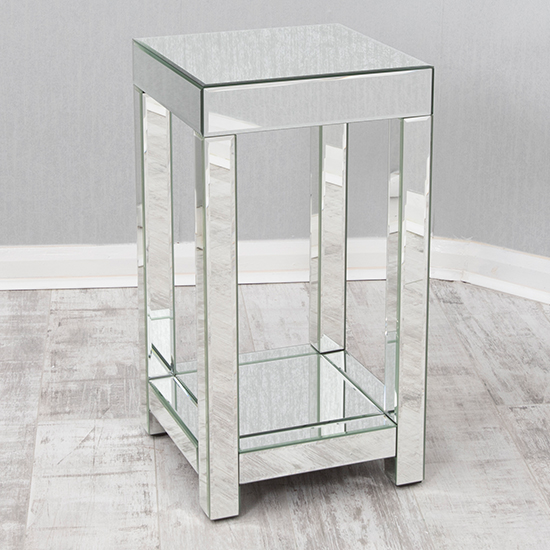 Taara Large Clear Glass Lamp Table With Undershelf In Mirrored