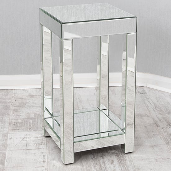 Taara Small Clear Glass Lamp Table With Undershelf In Mirrored