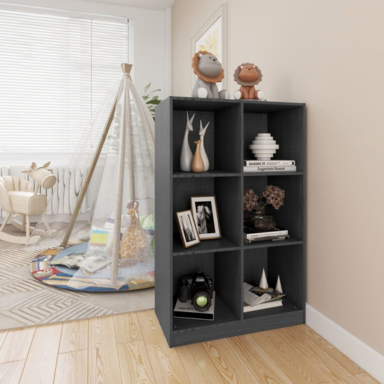 Taban Pinewood Bookcase With 6 Shelves In Grey_2