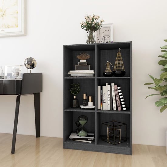 Photo of Taban pinewood bookcase with 6 shelves in grey