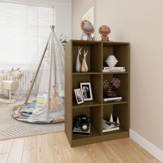 Taban Pinewood Bookcase With 6 Shelves In Honey Brown_2