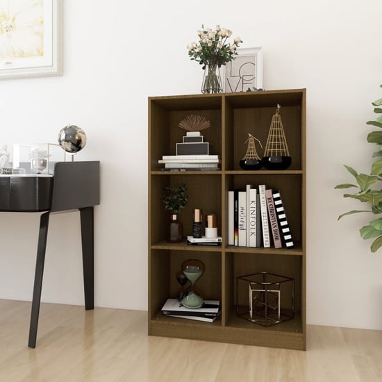 Photo of Taban pinewood bookcase with 6 shelves in honey brown