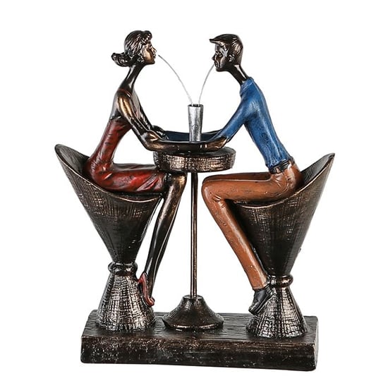 Read more about Table for two poly sculpture in antique bronze and multicolor