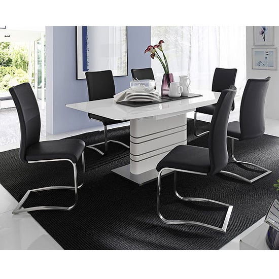 Modus White Gloss Extendable Dining Set And 6 Arco Black Chairs