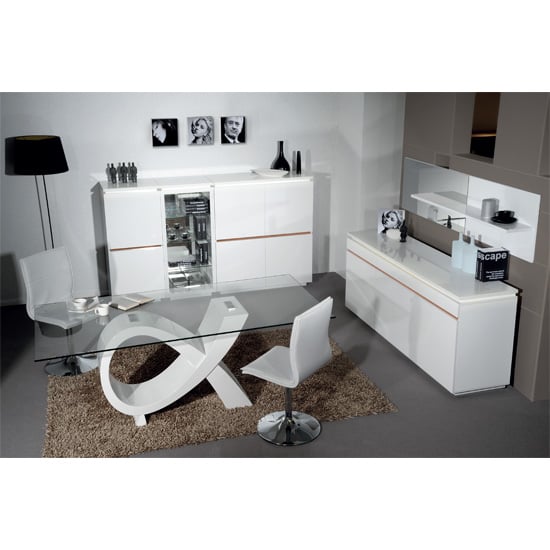 View Elisa high gloss white 4 seater dining table and chairs