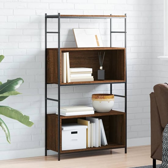 Tacey Wooden Bookcase With 2 Large Shelves In Brown Oak