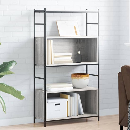 Tacey Wooden Bookcase With 2 Large Shelves In Grey Sonoma Oak