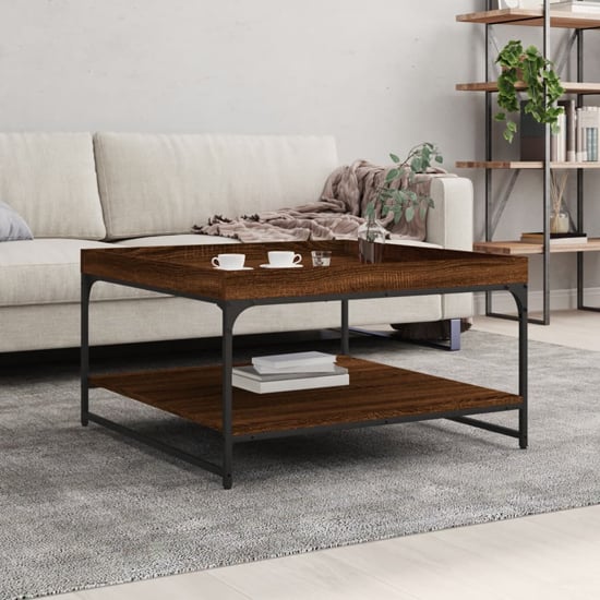 Product photograph of Tacey Wooden Coffee Table In Brown Oak With Undershelf from Furniture in Fashion