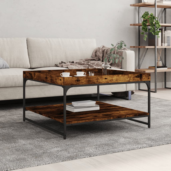 Product photograph of Tacey Wooden Coffee Table In Smoked Oak With Undershelf from Furniture in Fashion