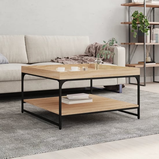 Product photograph of Tacey Wooden Coffee Table In Sonoma Oak With Undershelf from Furniture in Fashion