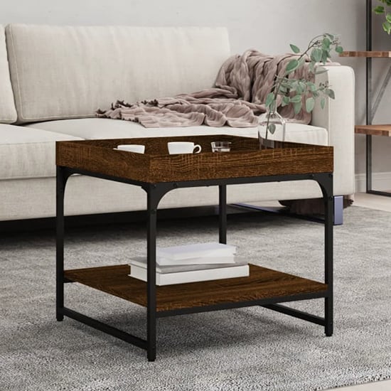 Tacey Wooden Coffee Table Square In Brown Oak