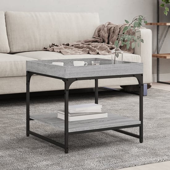 Tacey Wooden Coffee Table Square In Grey Sonoma Oak