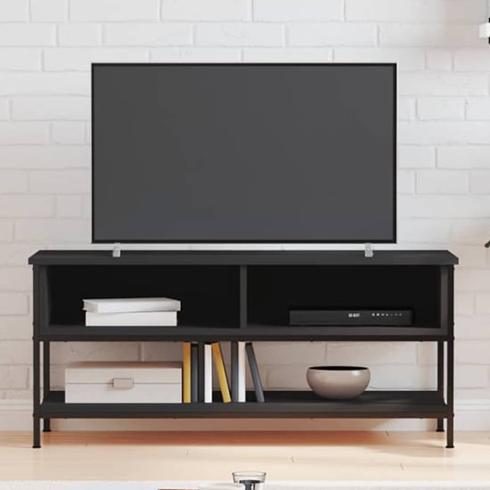 Read more about Tacey wooden tv stand with 2 open shelves in black