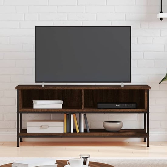 Tacey Wooden TV Stand With 2 Open Shelves In Brown Oak