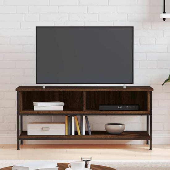 Read more about Tacey wooden tv stand with 2 open shelves in brown oak