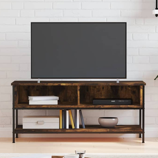 Tacey Wooden TV Stand With 2 Open Shelves In Smoked Oak