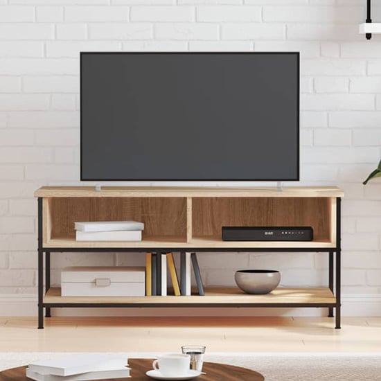 Tacey Wooden TV Stand With 2 Open Shelves In Sonoma Oak