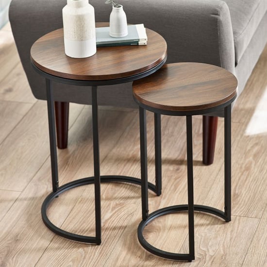 Photo of Tacita round wooden nest of side tables in walnut