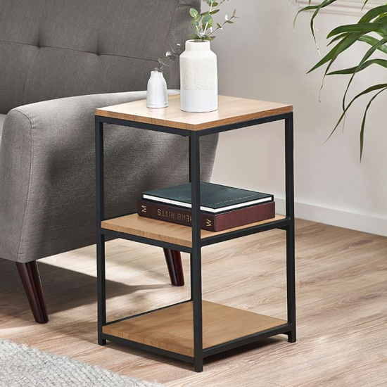 Photo of Tacita tall narrow wooden side table in sonoma oak