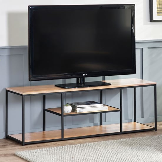 Product photograph of Tacita Wooden Tv Stand With Shelves In Sonoma Oak from Furniture in Fashion