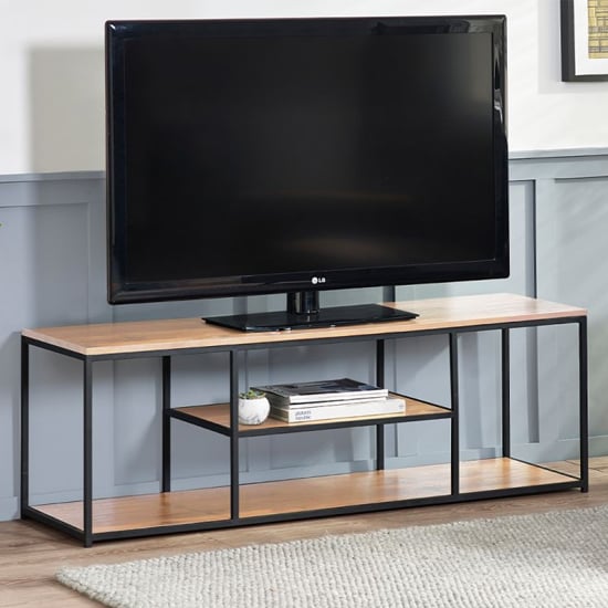 Tacita Wooden TV Stand With Shelves In Sonoma Oak