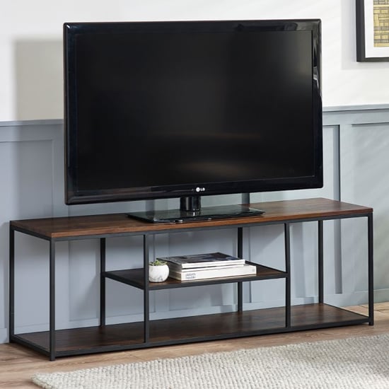 Product photograph of Tacita Wooden Tv Stand With Shelves In Walnut from Furniture in Fashion