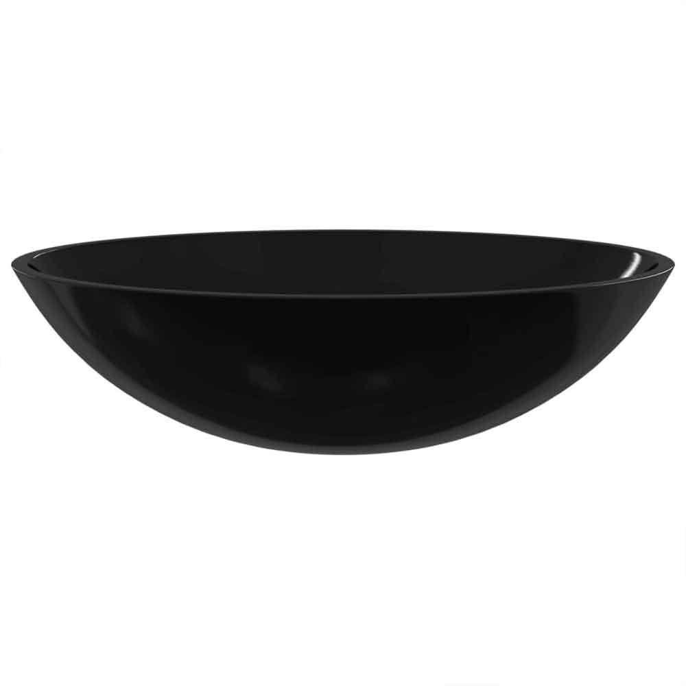 Tacoma Oval Countertop Basin Without Waste 500mm Wide 0TH - Black Glass