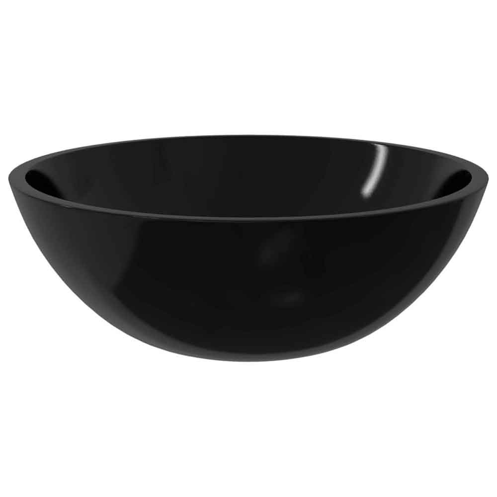 Tacoma Oval Countertop Basin Without Waste 500mm Wide 0TH - Black Glass
