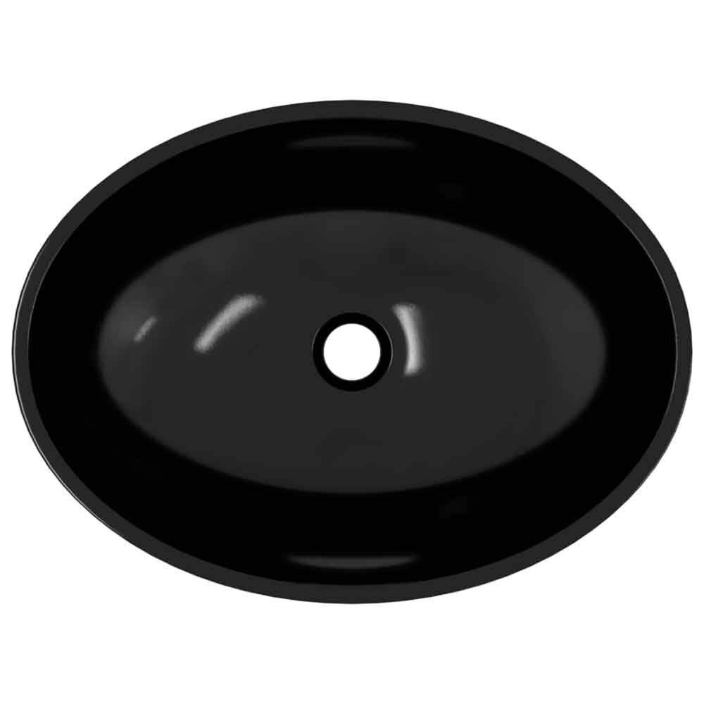 Tacoma Oval Countertop Basin Without Waste 500mm Wide 0TH - Black Glass