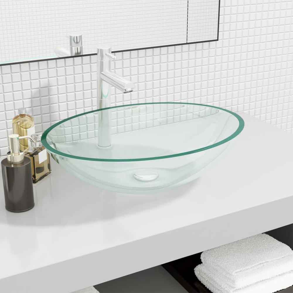 Tacoma Oval Countertop Basin Without Waste 500mm Wide 0TH - Clear Glass