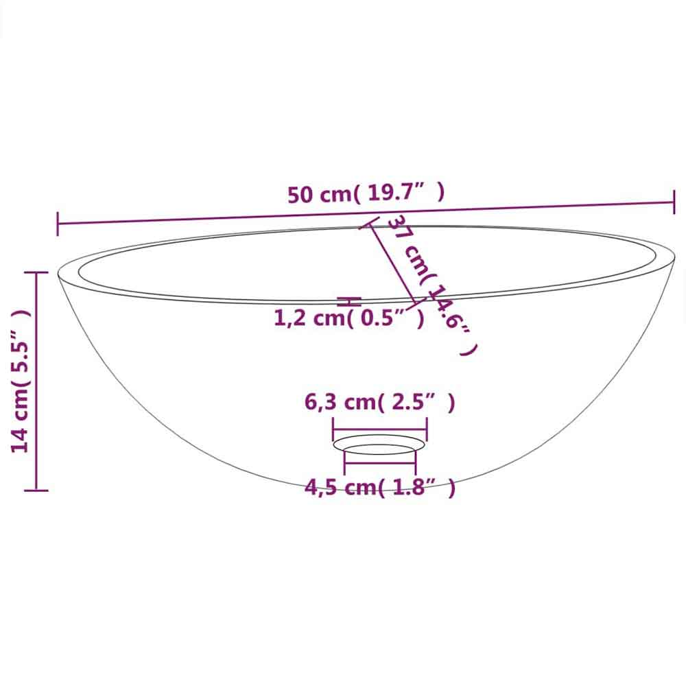 Tacoma Oval Countertop Basin Without Waste 500mm Wide 0TH - Clear Glass