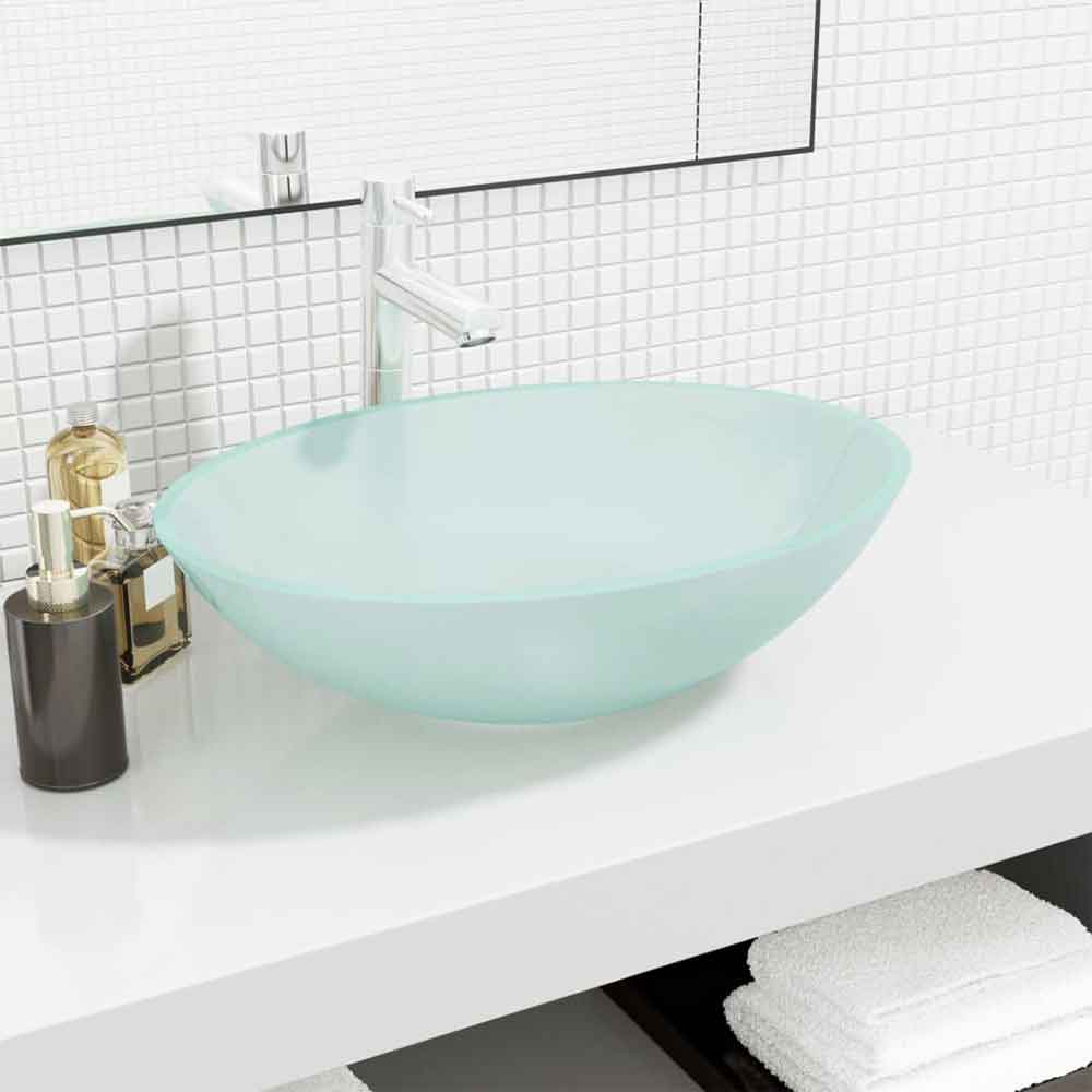 Tacoma Oval Countertop Basin Without Waste 500mm Wide 0TH - Frosted Glass
