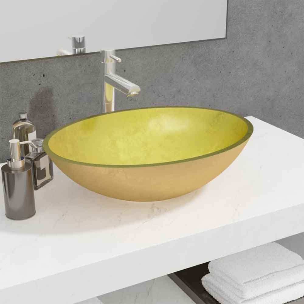 Tacoma Oval Countertop Basin Without Waste 500mm Wide 0TH - Gold Glass