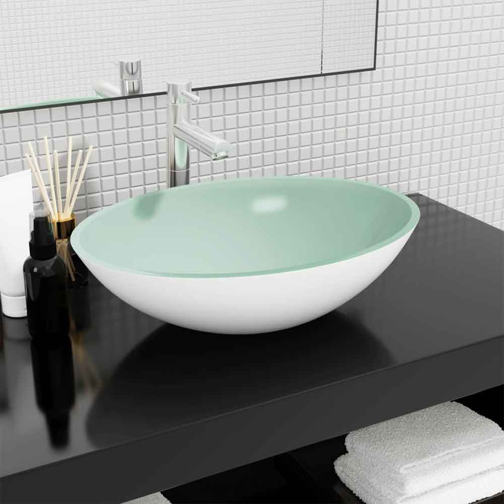 Tacoma Oval Countertop Basin Without Waste 500mm Wide 0TH - White Glass