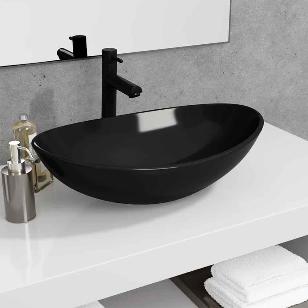 Tacoma Oval Countertop Basin Without Waste 545mm Wide 0TH - Black Glass