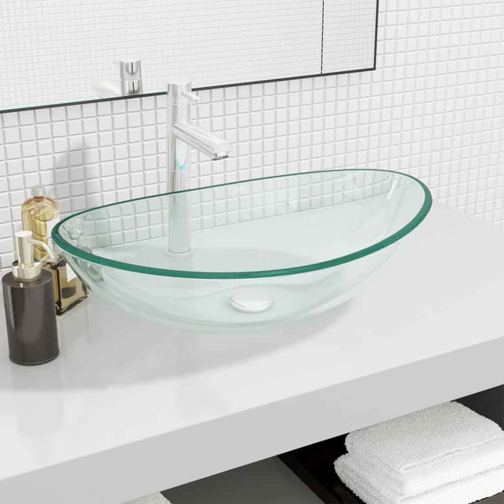 Tacoma Oval Countertop Basin Without Waste 545mm Wide 0TH - Clear Glass