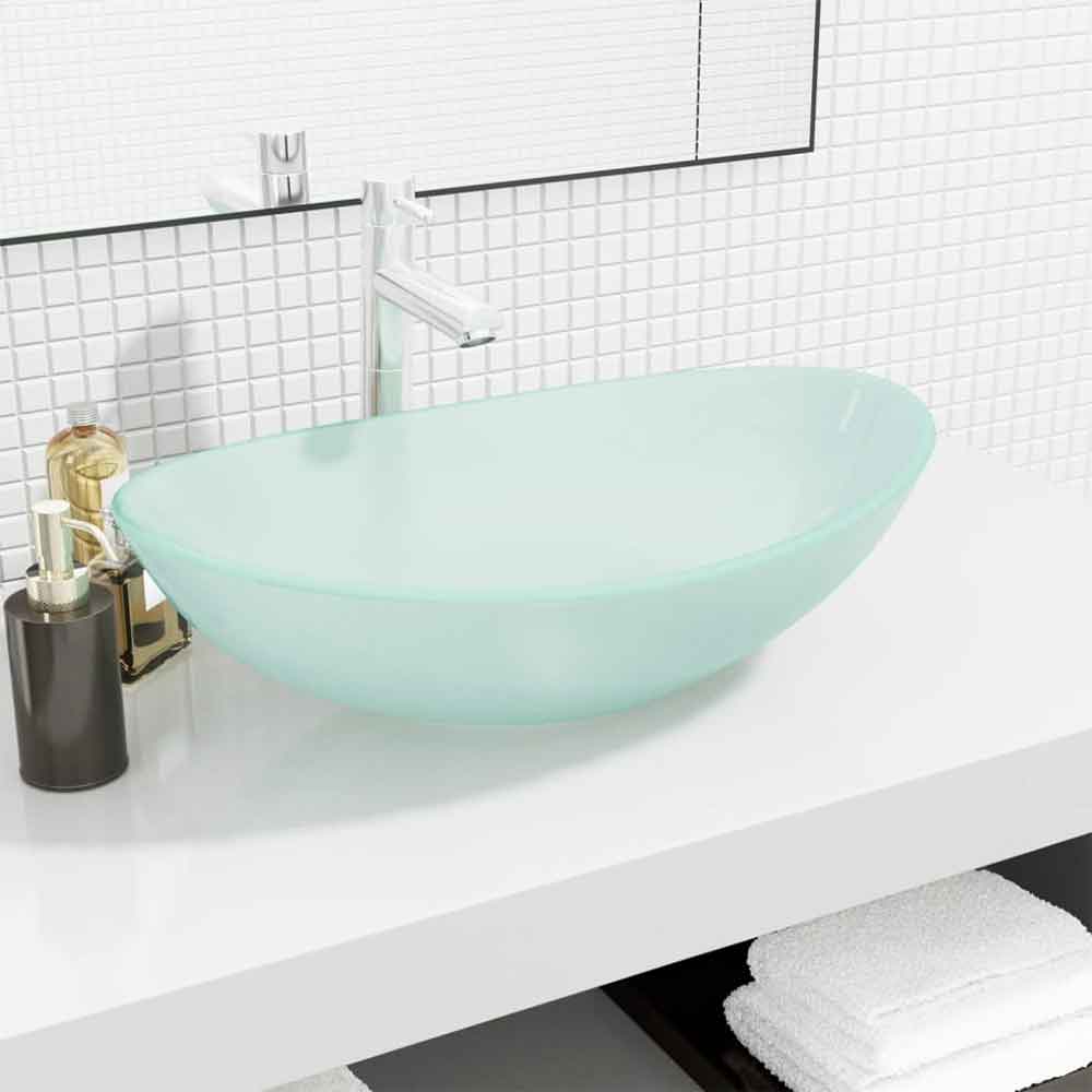 Tacoma Oval Countertop Basin Without Waste 545mm Wide 0TH - Frosted Glass