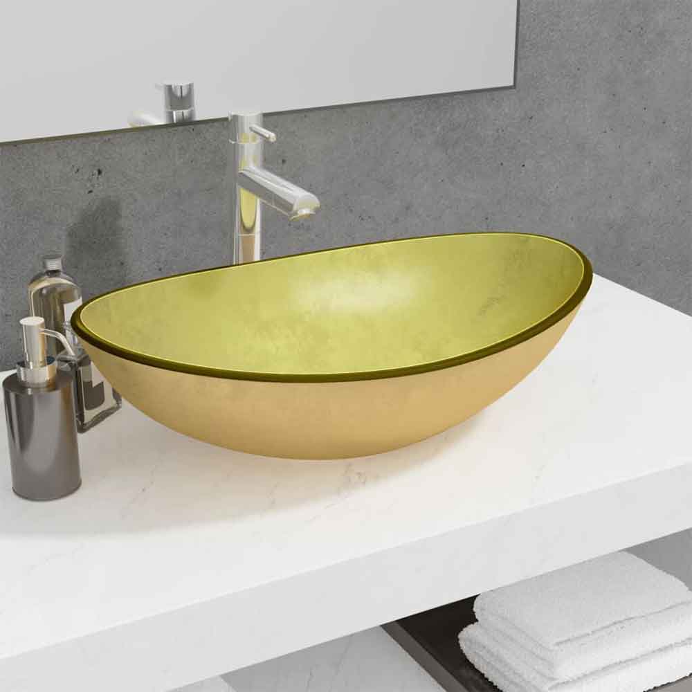 Tacoma Oval Countertop Basin Without Waste 545mm Wide 0TH - Gold Glass
