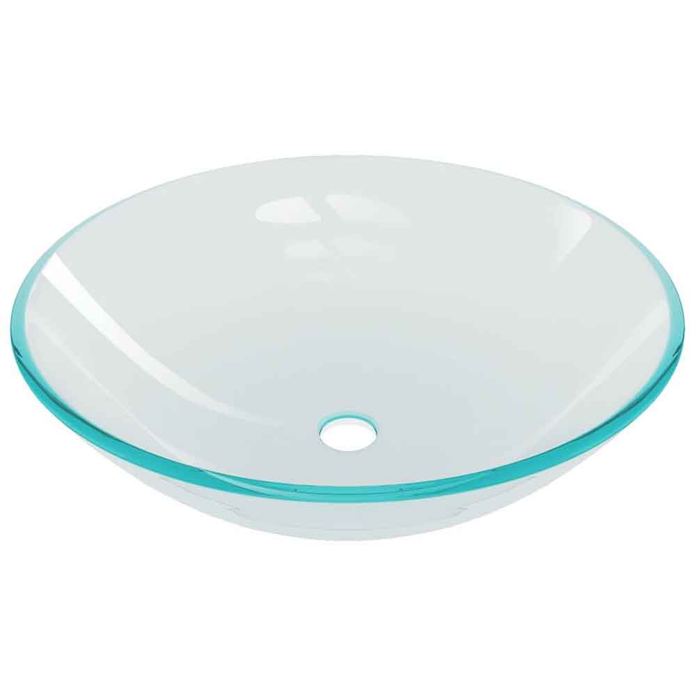 Tacoma Round Countertop Basin 420mm Wide With Black Tap And Waste - Clear Glass