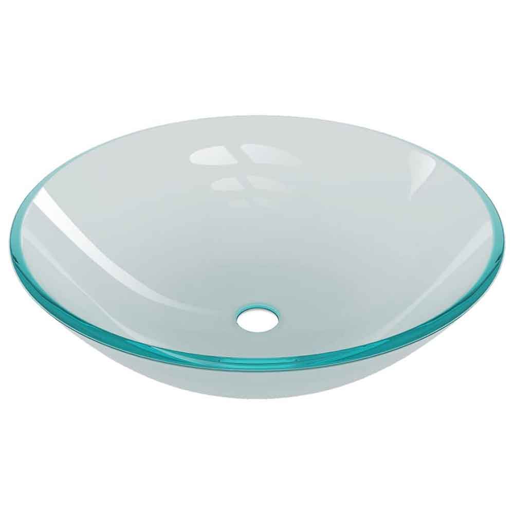 Tacoma Round Countertop Basin 420mm Wide With Black Tap And Waste - Half Frosted Glass