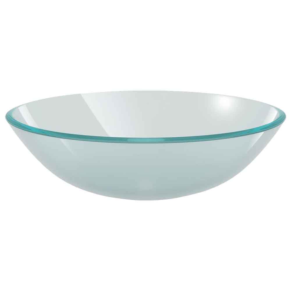 Tacoma Round Countertop Basin 420mm Wide With Black Tap And Waste - Half Frosted Glass
