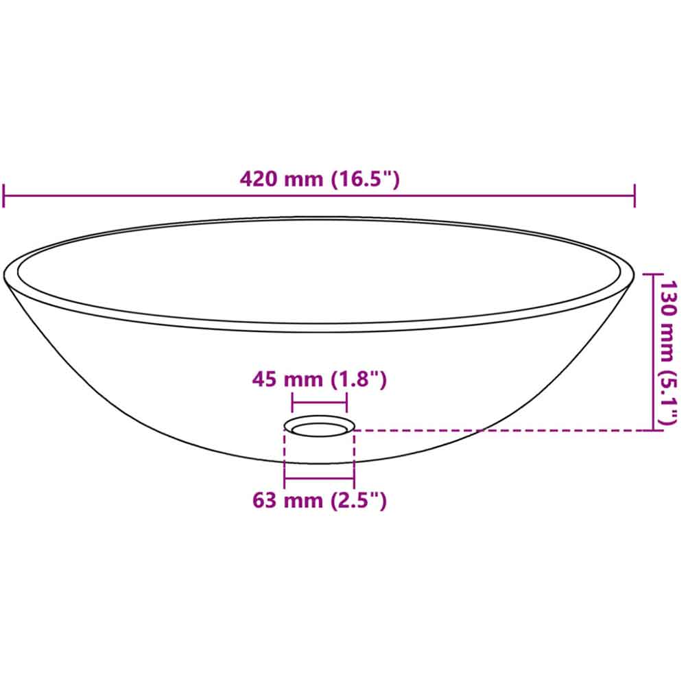 Tacoma Round Countertop Basin 420mm Wide With Black Tap And Waste - Half Frosted Glass