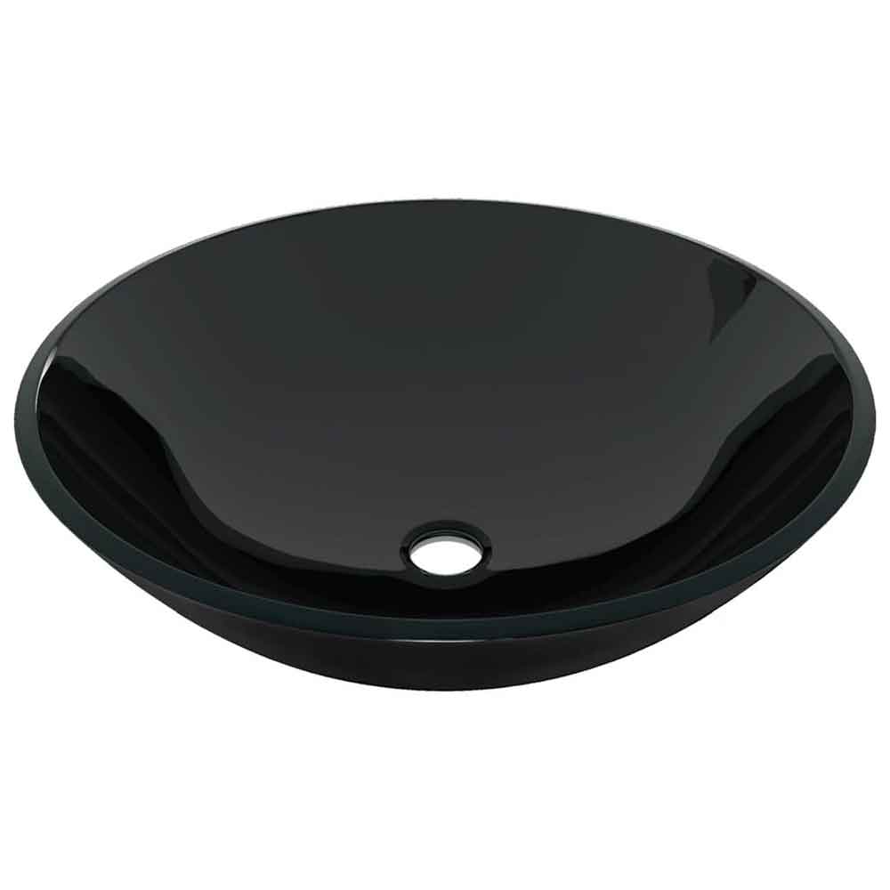 Tacoma Round Countertop Basin 420mm Wide With Chrome Tap And Waste - Black Glass
