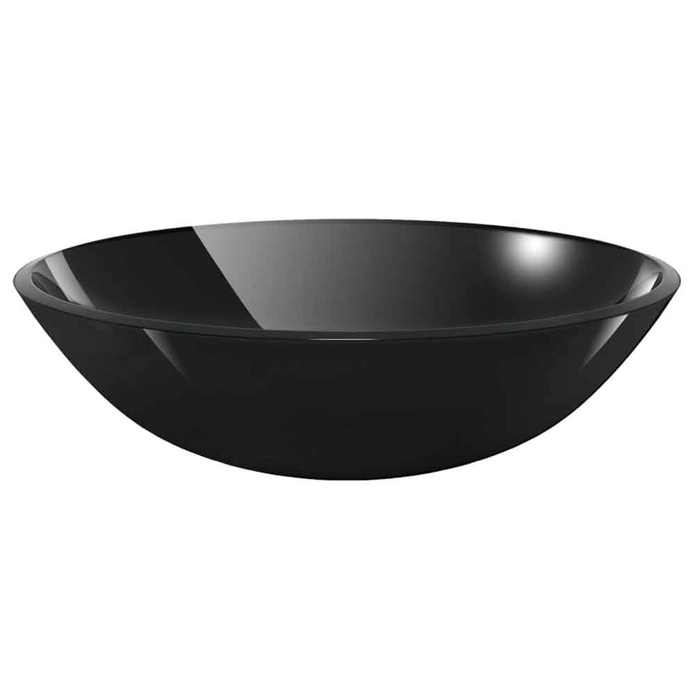 Tacoma Round Countertop Basin 420mm Wide With Chrome Tap And Waste - Black Glass