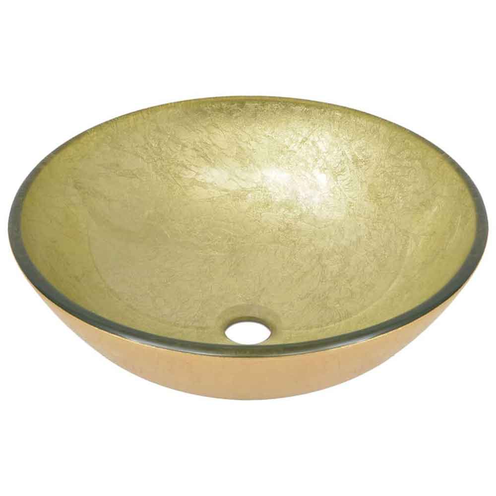 Tacoma Round Countertop Basin 420mm Wide With Chrome Tap And Waste - Gold Glass