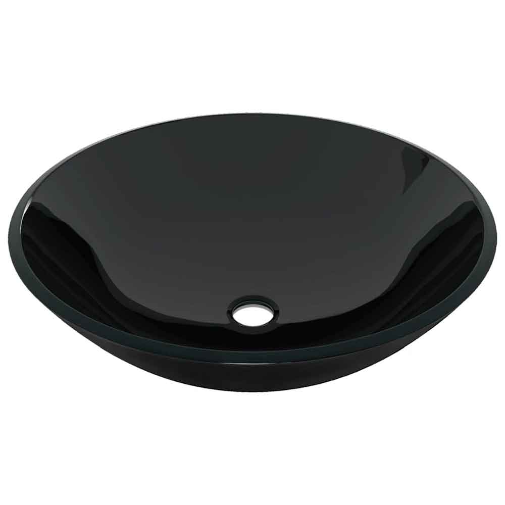 Tacoma Round Countertop Basin 420mm Wide With Gold Tap And Waste - Black Glass