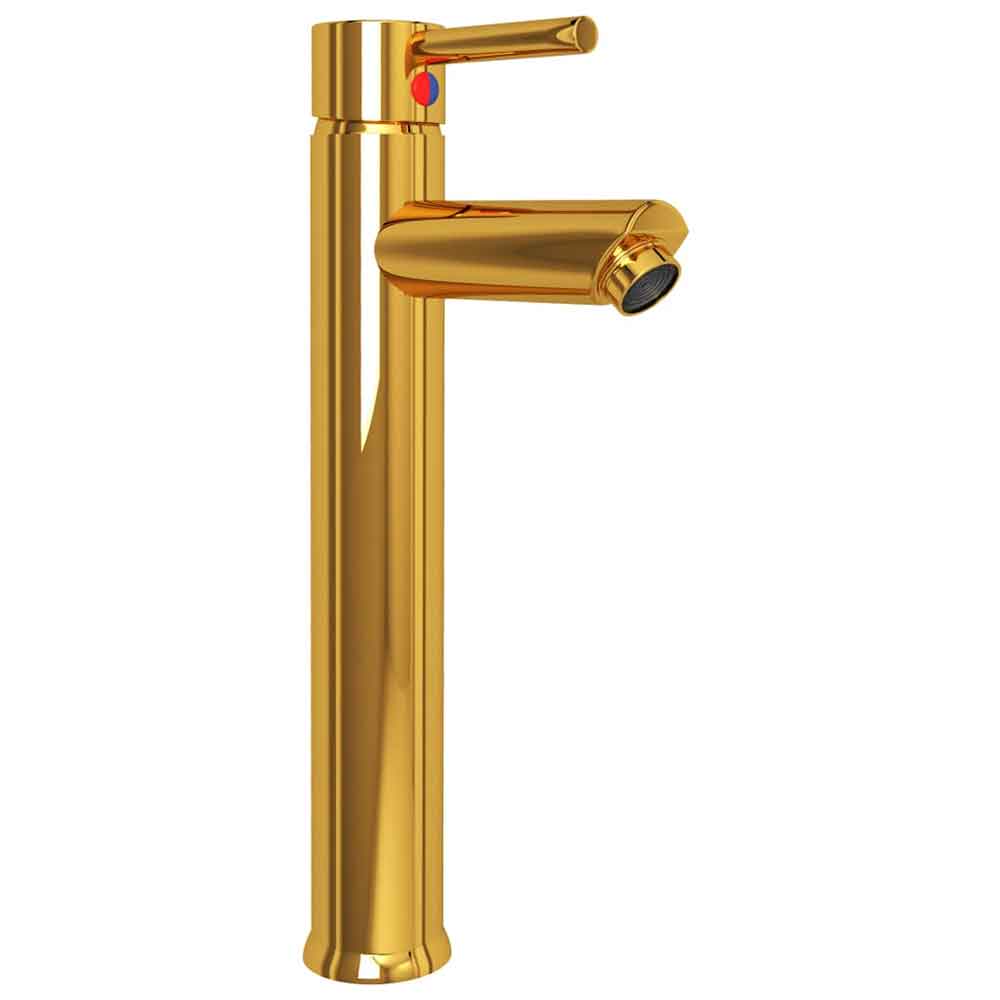 Tacoma Round Countertop Basin 420mm Wide With Gold Tap And Waste - Clear Glass